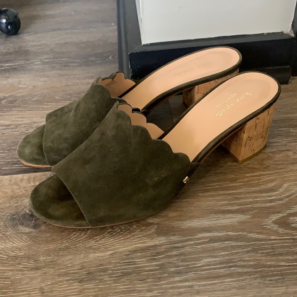 Kate Spade Suede & Cork Heeled Mule Sandals